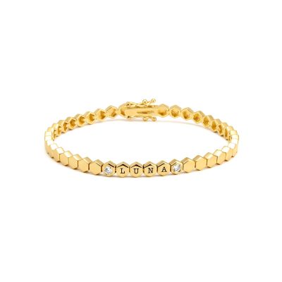 Mia Tennis Hexagon Initials Bracelet with Diamonds [18K Gold Vermeil]