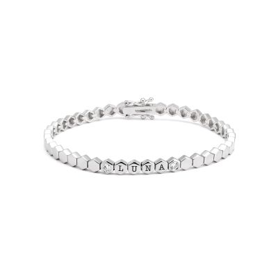 Mia Tennis Hexagon Initials Bracelet with Diamonds [Sterling Silver]