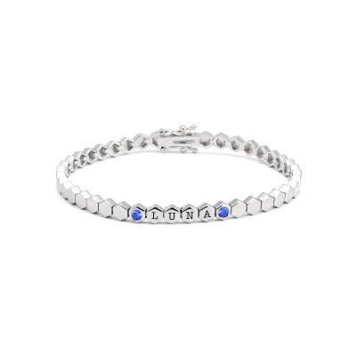 Mia Tennis Hexagon Initials Bracelet with Gemstones [Sterling Silver]