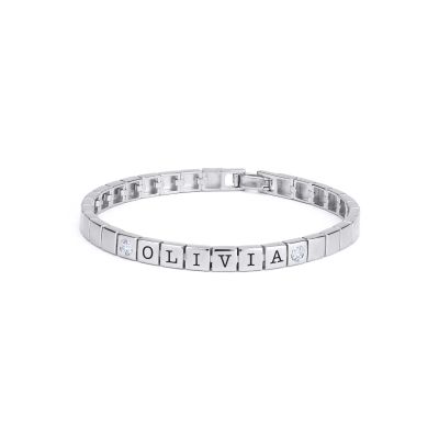 Mia Tennis Square Engraved Bracelet with Diamonds [Sterling Silver]