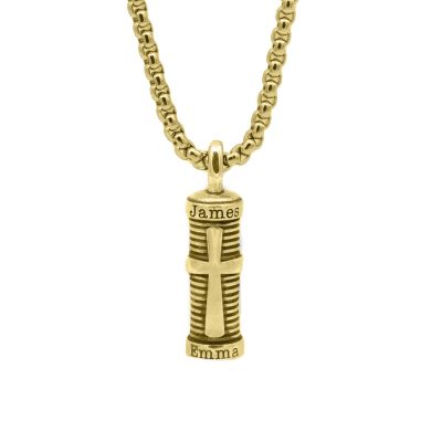 Collier Barre Croix avec Prénoms pour Homme - Plaqué Or 18ct