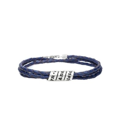 Mannen Marine Blauwe Armband met Gegraveerde Spiraal in Zilver