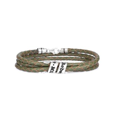 Heren Olijf Groene Armband met Gegraveerde Spiraal in Zilver