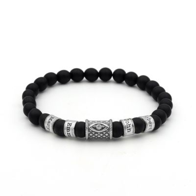 Bracciale con Ciondolo di Malocchio in Onice Nera da Donna con Nome e Pietra Bianca [Argento 925]