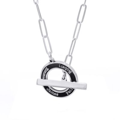 Familien Ankerkette mit Gravur - Schwarzer Kreis [Sterlingsilber]