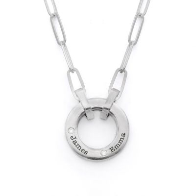 Collier Trombone Cercle de Famille avec Prénoms - Diamant [Argent 925] 