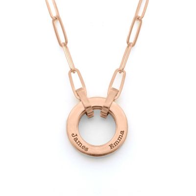 Collana  Familiare con Nomi a Catena del Cerchio [Placcata in Oro Rosa 18 Carati]