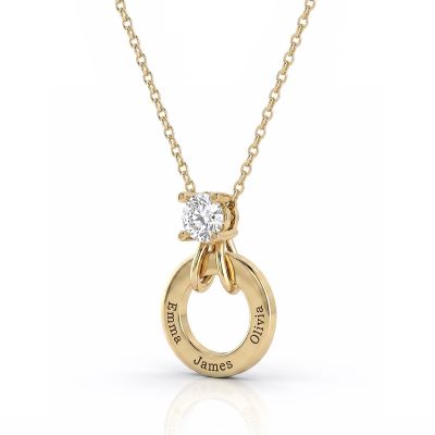 Familienkreis Gravierte Halskette mit 1 Kt Diamanten [583er Gold]