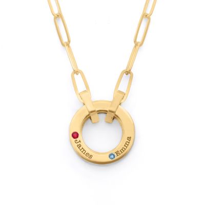 Collier Trombone Cercle de Famille avec Pierres de Naissance [Plaqué Or 18ct]