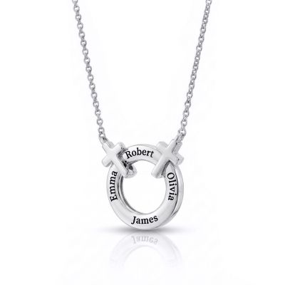 Collier Prénom Cercle Familial avec Croix - Argent