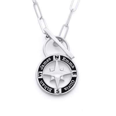 Familienkompass Ankerkette mit Gravur [Sterlingsilver]