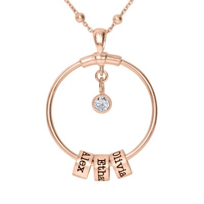 Collier Cercle Familial Diamant Avec Noms [Plaqué Or Rose 18ct]