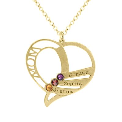 Collier Cœur de Famille avec Pierres de Naissance et Noms [Plaqué Or 18ct]