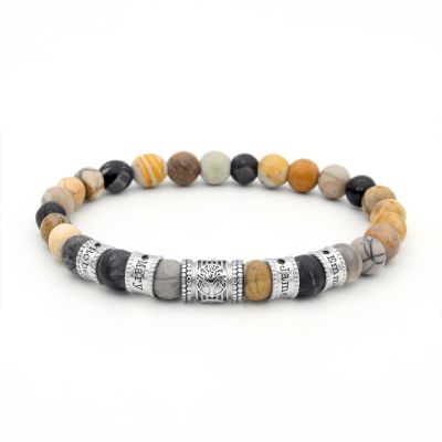 Bracelet  Arbre Familial Prénoms avec Diamant pour Homme - Jaspe Picasso