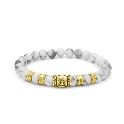 Family Tree Diamond Name Bracelet - Howlite [18K Gold Vermeil]