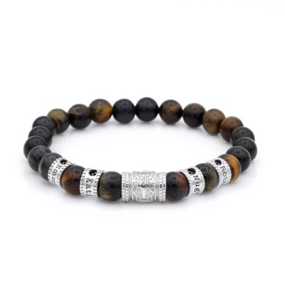 Bracelet Homme Arbre Familial avec Diamants Noirs 0,20 ct – Œil de Tigre Vert