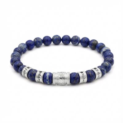 Bracelet Homme Arbre Familial avec Diamants Noirs 0,20 ct – Lapis-Lazuli