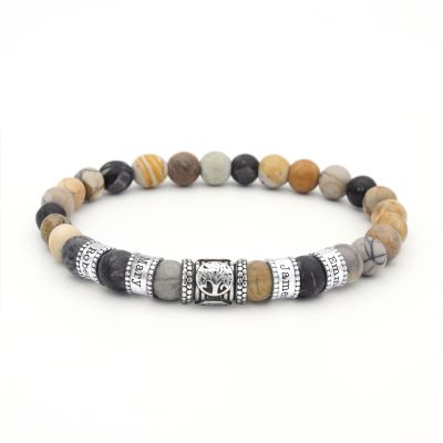Pulsera Personalizada con Arbol Familiar y Piedras de Jaspe Picasso para Mujer [Plata de Ley]