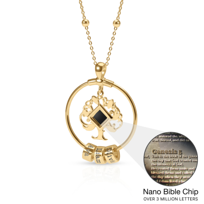 Family Tree Name Necklace With Nano Bible [18K Gold Plated]
