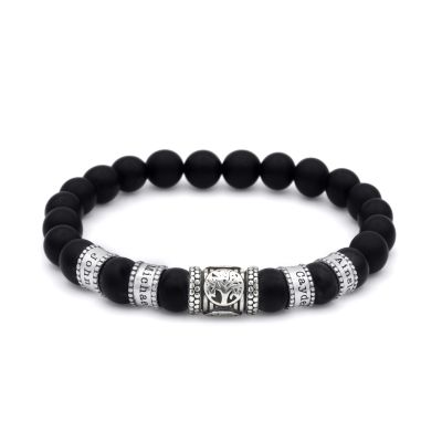 Familienbaum Damenarmband aus schwarzem Onyx mit Gravur [Silber]
