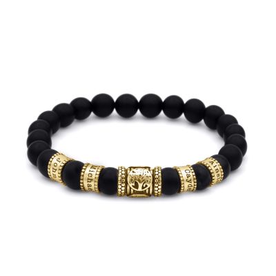 Bracelet Arbre Familial Onyx Noir avec Prénom pour Femme - Plaqué Or 18ct