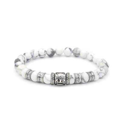Pulsera Personalizada con Arbol Familiar y Piedras de Howlita para Mujer [Plata de Ley]