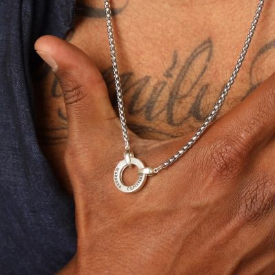Father's Circle Custom Necklace For Men in 925 Sterling Silver  