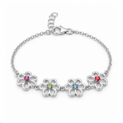 Flower Frame Birthstone Bracelet [Silver]