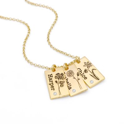Mirella Geburtsblume Kette mit Gravur [750er Gold Vermeil]