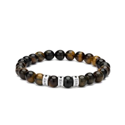 Bracelet Œil de Tigre Vert Prénoms avec Diamants pour Homme [Argent 925]