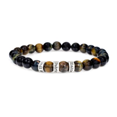 Bracelet Œil de Tigre Vert pour Femme avec Prénoms