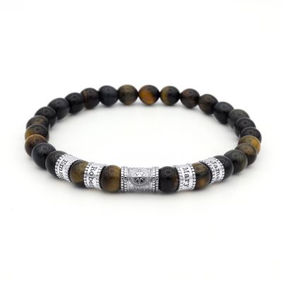 Compass Men Name Bracelet with Green Tiger Eye Stones 