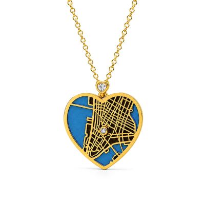 Ties of Heart Aqua Silhouette Map Necklace with Heart Diamond [18K Gold Plated]