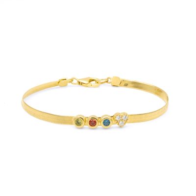 Herringbone Birthstone Bracelet with Heart Charm [18K Gold Plated]