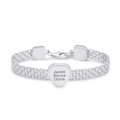 Verzaubertes Milanaise Armband mit Gravur - Herz Charm [Sterlingsilber]