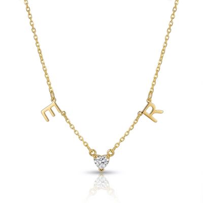 Helena Initials Necklace with Heart Diamond [18K Gold Vermeil]