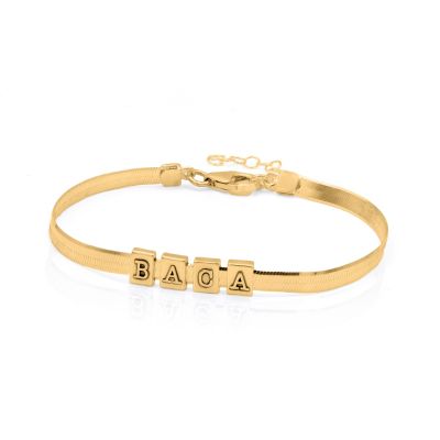 Initial Silhouette Herringbone Bracelet [18K Gold Plated]