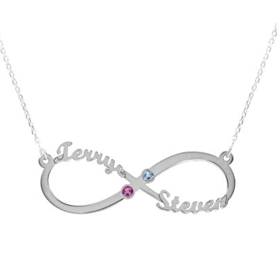 Dazzling Infinity Naam en Geboortesteen Ketting [Sterling Zilver]