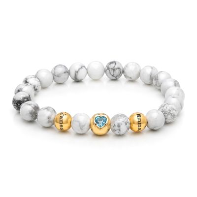 Ties of Love Howlite Birthstone Beaded Bracelet – Engraved Spheres [18K Gold Vermeil]