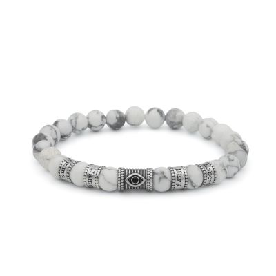 Bracelet Howlite Prénom avec Œil du Mal pour Homme
