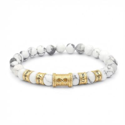 Bracelet Infini Howlite avec Prénoms pour Femme - Plaqué Or 18ct