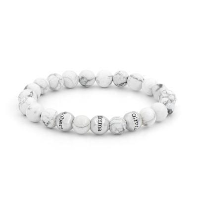 Howlite Beaded Bracelet - Engraved Spheres [Silver]