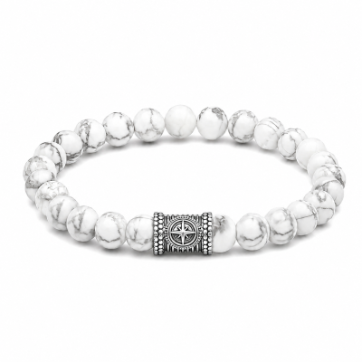 Bracelet Howlite avec Boussole pour Homme