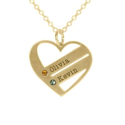 Collier Dans Mon Cœur avec Pierres de Naissance et Noms [Plaqué Or 18ct]