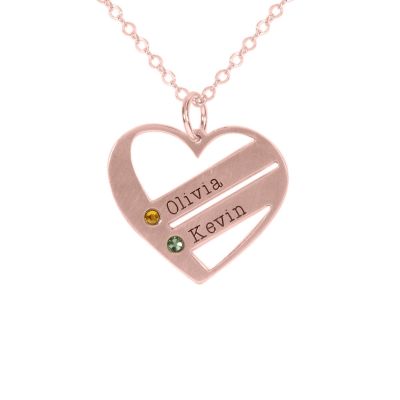 Collier Dans Mon Cœur avec Pierres de Naissance et Noms [Plaqué Or Rose 18ct]