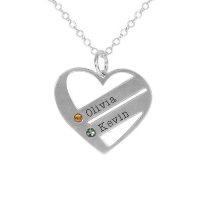 Collier Dans Mon Cœur avec Pierres de Naissance et Noms [Argent 925]