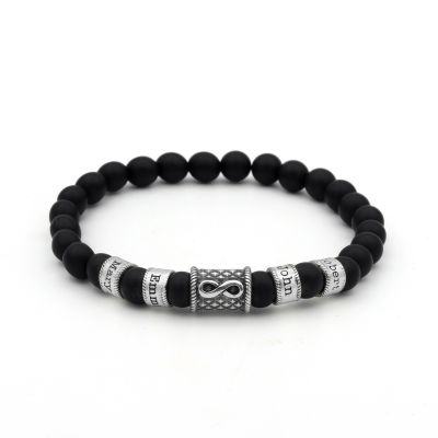 Bracciale con Ciondolo a forma di Infinito in Onice Nero da Donna con Nome [Argento 925]