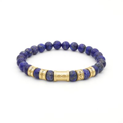 Bracelet Infini Lapis-Lazuli avec Prénoms pour Femme - Plaqué Or 18ct