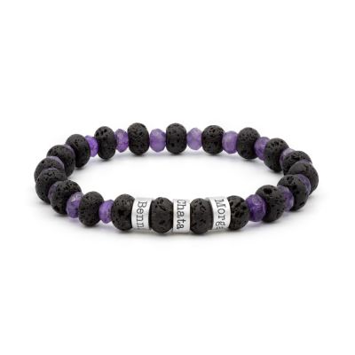 Bracciale con Nome in Pietra Lavica e Ametista - Argento 925