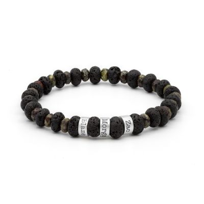 Lava and Bloodstone Jasper Name Bracelet - Sterling Silver
